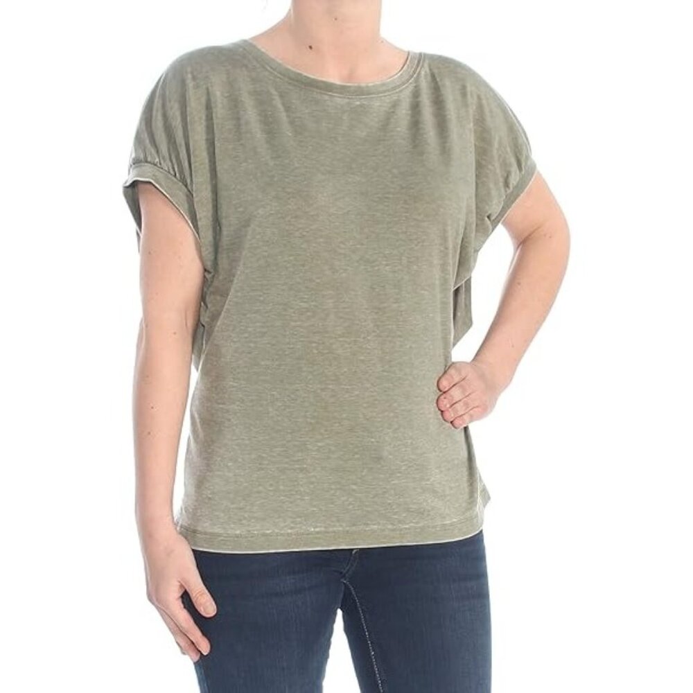 Sanctuary Clothing Women's Damen Sundance Basic T Shirt Top Back Hole Green SZ L